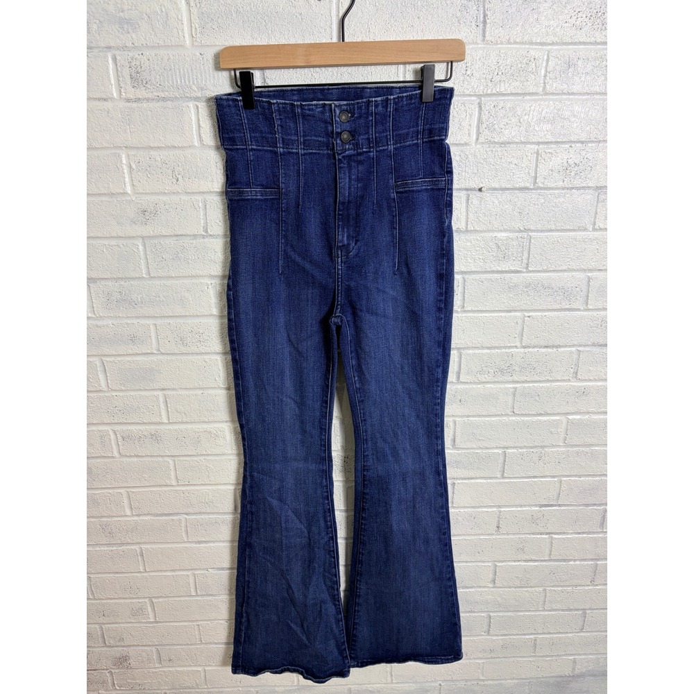 Free People Dark Indigo High-Waist Flare Jeans